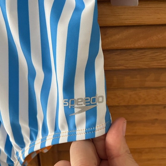 Speedo Girls Blue and Orange Stripe Blocked One Piece Swimsuit Sz 14 NWT - Picture 4 of 8